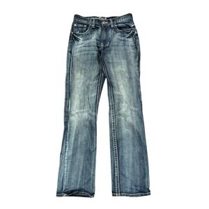 Machine Jeans Co Slim Straight Leg Jeans Blue Faded Distressed Y2K Womens 30